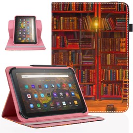 Pudazvi Universal 10 10.1 Inch Android Tablet Case,360 Degree Rotatable Kickstand Multiple Viewing Stand Case Cover for 9.6" 10" 10.1" 10.5" and All 9.5-10.5 Inch Touchscreen Tablet,Bookshelf