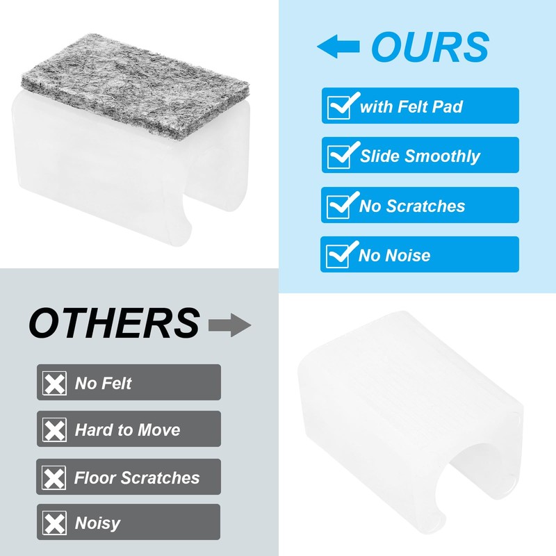 PATIKIL フェルトパッド付きの長方形の椅子脚カバー24個 12mmのスムーズなスライド 傷やノイズなし 家具の足のハードウッド保護具 床のスライド用のチュービングキャップ 事務所用 ホワイトグレー
