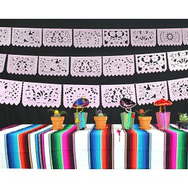 Mexican Banner Flags Light Pink Papel Picado Over 60 feet Long, Pastel Pink Tissue Paper Garland Decorations for All Occasions, Weddings, Quinceaneras, Birthdays, Fiesta Party Supplies WS2000