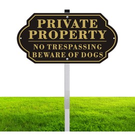 Private Property No Soliciting No Trespassing No Loitering Sign for House and Yard 14 x 7 Inches Sign with 28 Inches Long Stake Rust Free Aluminum Metal (Style E)