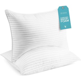 Beckham Hotel Collection King Size Memory Foam (Adjustable Fill) Bed Pillows Set of 2 - Cooling Shredded Foam Pillow for Back, Stomach or Side Sleepers