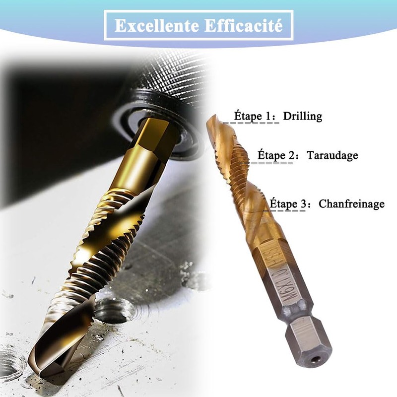 Teocpai 6-Piece HSS Tap Set Titanium Combination Drill Bit with