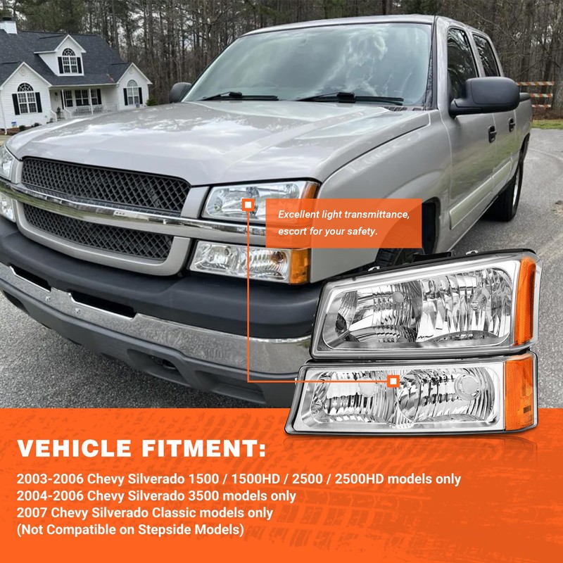 AXLAHA 2003 2004 2005 2006 Chevy Silverado Headlights Assembly for