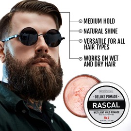 Rascal Deluxe Pomade #4 | Wet Light Hold Pomade - Ceteareth-25&20 & Castor Oil, TSA Friendly Container (Pomade No 4, 3.4oz)