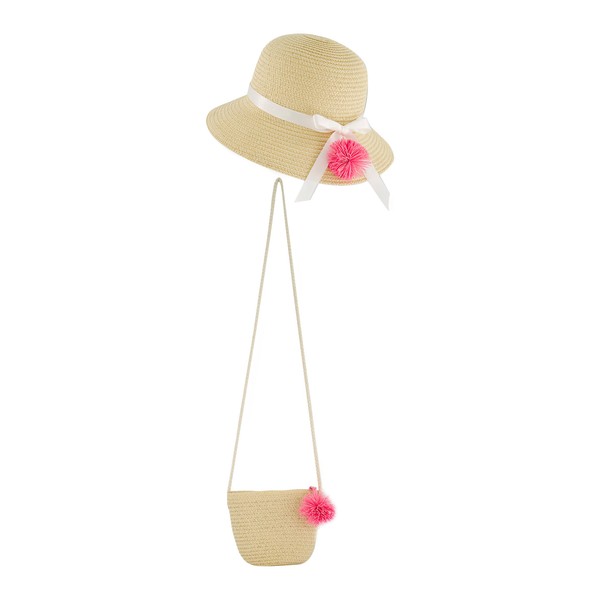 Deux par Deux Straw Bag and Hat Set Straw and