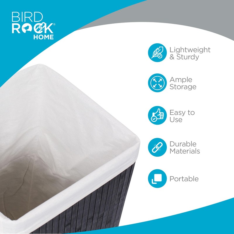 BIRDROCK HOME Square Laundry Hamper with Lid and Cloth Liner,