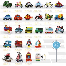 LEMESO 25 piezas Ropa Parches Tema Transporte Coches Lindos Material de Costura para Niños Parches Termoadhesivos Barcos Avión Decorativos para Ropa DIY Diseño Apliques Vehículos Distintos