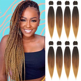 Pre Stretched Braiding Hair Ombre 26 Inch Brown Braiding Hair 8 Packs Easy Braids Hair Yaki Straight Hot Water Setting Synthetic Braiding Hair Extensions for Women (1B-30-27, 20 Inch-8Pcs)
