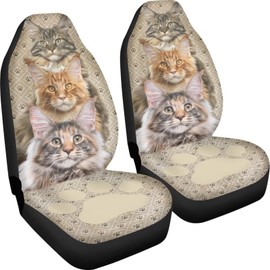 Poceacles Cute Cats Paws Print Car Seat Covers Full Set of 2 Vehicle Protector Front Seats Covers Stretchy Washable Car Accessories Bucket Seat Cover