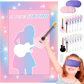 Lidmada Popular Singer Party Decorations Pin The Guitar on The Music Super Star Game, Singer Poster with 24 Reusable Guitar Stickers for Pink Girls Birthday Party Favors Supplies