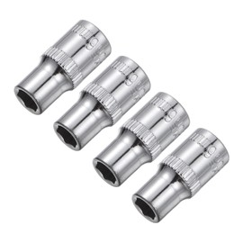 Sourcingmap 4 Pcs 1/4-Inch Drive 6mm 6-Point Shallow Socket, Metric, Steel with Chrome Plated