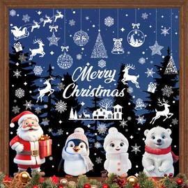 Christmas Window Stickers, 9 Sheets Christmas Window Cling Decorations, Xmas Snowflake Stickers for Windows, Christmas Window Decorations Indoor with Santa Claus, Snowman