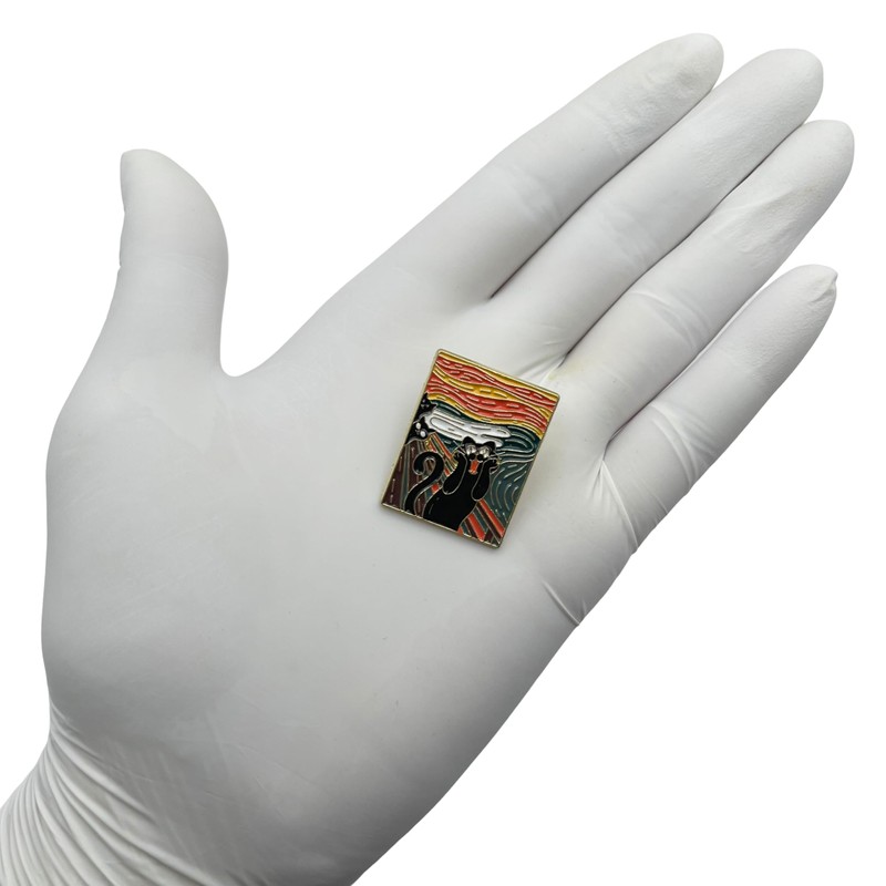 EDEN Munch Parody Black Cat Screaming Pin Badge [E1037]