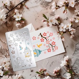 UNICRAFTALE Metal Stencil Reusable Flower Stencils for Journaling Stainless Steel Reusable Template Branch Birdcage Pattern Template for DIY Wood Burning Carving Scrapbooking Engraving