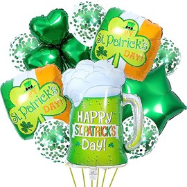 St Patrick's Day Decorations,10Pcs St. Patrick’s Day Latex Balloons Decor St Patrick's Day Aluminum film Balloons Lucky Shamrock Balloons Garland Green Decor for Irish Party Supplies