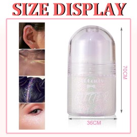 Glitter Gel Roll-On for Hair, Roll-On Body Glitter Gel, Mermaid Glitter Make-Up, Body Glitter, Long-Lasting Powder for Festival, Masquerade, Birthday MakeupBody, Face, Hair, Lips (#2 White)