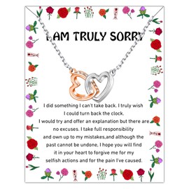 MYOSPARK Apology Gifts I'm Sorry Gifts for Her Interlocking Heart Necklace Forgiveness Gift Apologize Gift for Wife, Girlfriend, Soulmate (UK Truly Sorry NL)