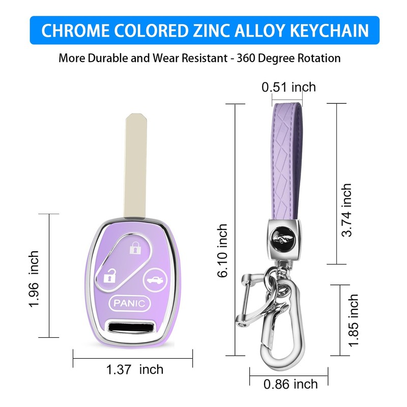 QBUC for Honda Key Fob Cover with Leather Keychain,Soft TPU