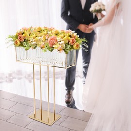 Crystal Flower Stand, 35.4 Inch Height Golden Wedding Centerpiece with Base, Elegant Table Decoration, Crystal Flower Vase for Wedding, Birthday Party, Celebration, Home Decoration.