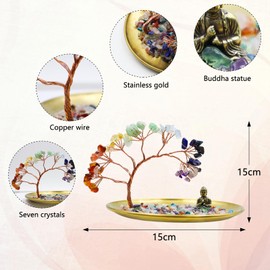 Seven Chakra Crystal Tree with Buddha Statue Crystal Tree of Life Money Tree Meditation Accessories Decorative Home Accessories Yoga for Good Wealth Health Luck Buddha Home Decor