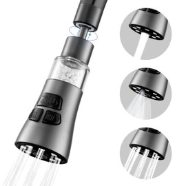 GQIRIL Sink Water Filter Faucet - 360° Rotating Faucet Filter Set with 9 Accessories, 3 Mode Sprayer Extender Purifier Remove Heavy Metal Hard Water for Home Toilets Kitchen Bathroom (Grey)