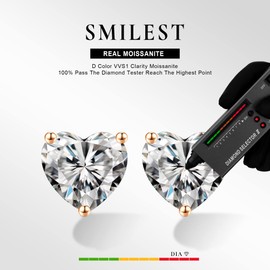 1-3ct Heart Moissanite Stud Earrings for Women Men, D Color VVS1 Clarity Brilliant Cut Lab Created Diamond Moissanite Earrings Black Gun Plated S925 Sterling Silver Heart Cut Moissanite Earrings, 5MM-1ct.tw(0.5ct*2), Sterling Silver, Moissanite