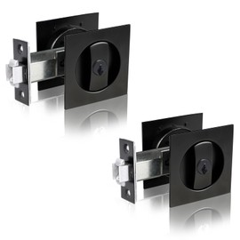 Dontay Pocket Door Lock with Key, Contemporary Entrance Sliding Barn Door Lock Latch, Recessed 2 Sided, 2 3/8" Backset, Flush Handles Hardware (Excluding Edge Pull, Matte Black, Square - 2 Pack)