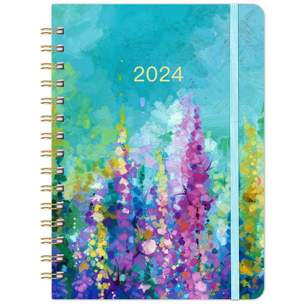 2024 Planner - Planner/Calendar 2024, Jan 2024 - Dec 2024, 2024 Planner Weekly and Monthly with Tabs, 6.3" x 8.4", Hardcover with Back Pocket + Thick Paper + Twin-Wire Binding - Oil Painting