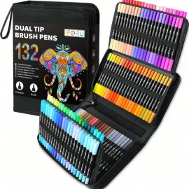 Marcadores Doble Punta 132 Colores Brillantes Pincel y Punta Fina 0.4 mm                                                                              