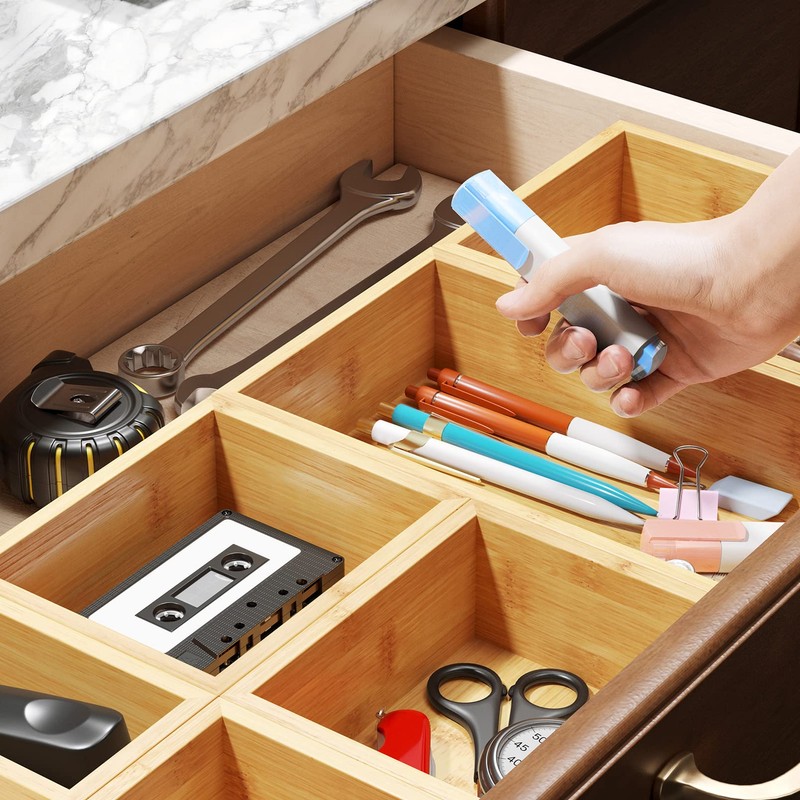 SpaceAid 6 Pcs Bamboo Drawer Organizer Storage Box Set, Multi-Use
