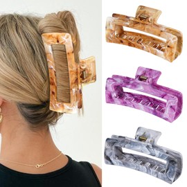 SHINLEA 3Pcs Hair Claw Clips for Women, 5 Inch Non slip Large Claw Clip, Reference Ink Painting Design, Ideal for Home Party and Work Styling, Hair Accessories for Girls Gift (Brown Gray Purple)