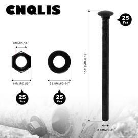 CNQLIS Carriage Bolts Kit, 3/8 x 6 Inch Black Carriage Bolts, Galvanized Carriage Bolt(25PCS)