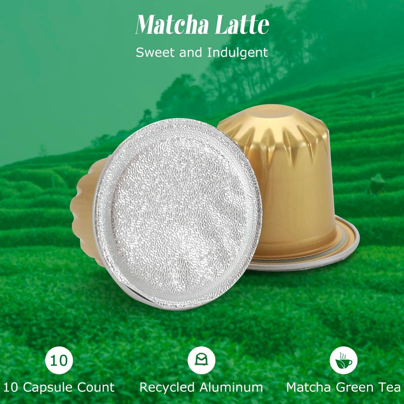 Eastsign Sweetened Matcha Latte Pods Compatible with Nespresso, Creamy &