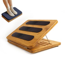 Kunffiyso Foot Rest for Under Desk at Work - Wooden Adjustable Office Footrest with Foam Cushion Pad, 4 Heights & Ergonomic Anti-Slip Design for Home & Office (Natural)