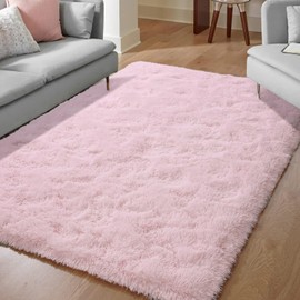 Unirea Shag Area Rug for Bedroom Living Room, 3x5 Pink Fluffy Carpet Soft Plush Small Rugs, Thick Long Fur Rug for Hallway Bedside Kids Nursery Teen Dorm Girls Room Home Decor Mats