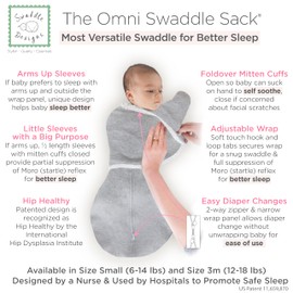 SwaddleDesigns 6-Way Omni Swaddle Sack, Arms Up Swaddle for Newborn, More Options to Calm Startle Reflex, Improves Sleep, Easy Transition Baby Sleep Sack, 12-18 lbs, Heathered Gray