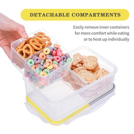 EASYLOCK 2 Pack 1150ML Microwavable Bento Lunch Box with 3 Compartments Plastic Food Storage Containers with Lids Meal Prep Containers Reusable (Yellow-grey)