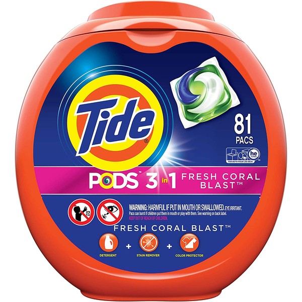 Tide PODS Laundry Detergent Liquid Pacs Tub, Fresh Coral Blast Scent, 3 in 1 HE Turbo, 81 Count