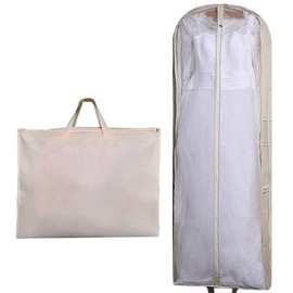 DIOMMELL 63" Bridal Wedding Gown Dress Garment Bag Extra Large Foldable Portable Travel Cover Hanging Luggage with Pockets for Womens, 5.9" Gusseted