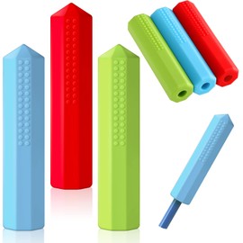 Eersida 6 Pieces Sensory Chew Pencil Toppers Set Chewable Pencil Toppers Chew Toys for Sensory Kids Boys and Girls, Oral Motor Needs(Red, Blue, Green)