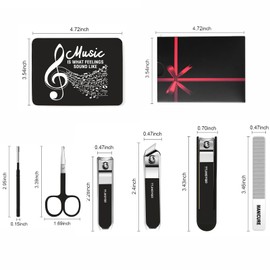 Music Lover Gifts for Men Nail Clipper Set, 6 Pcs Toenail Clippers, Stainless Steel Fingernail Clipper Sharpest Thick Toenail & Ingrown Nail Clipper Set (Music Black)