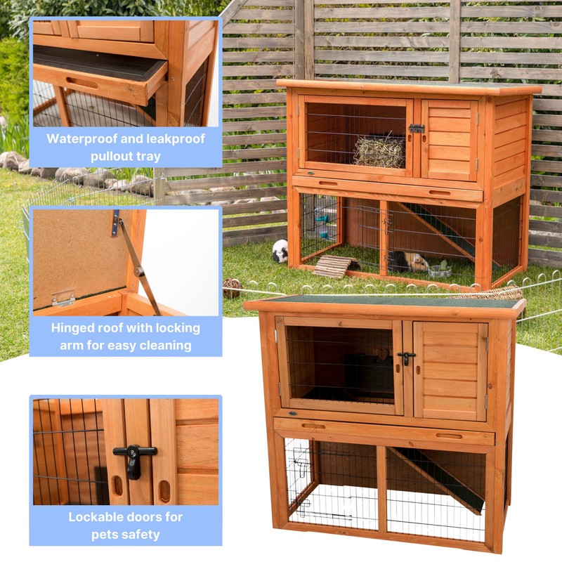 TRIXIE natura Outdoor Rabbit Hutch with Run - 2-Story Rabbit