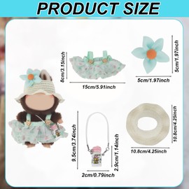 Doll Clothes Set, Kawaii Outfits for 17cm Plush Dolls Accessories Summer Dress Fashion Cute Clothing with Straw Hat Water Bottle for Display & Collectors
