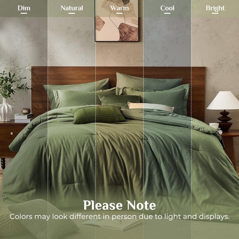 JOLLYVOGUE Queen Comforter Set Dark Green, Cationic Dyeing Bed in