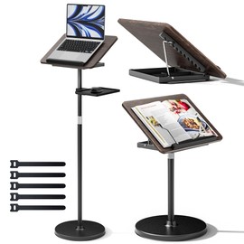 2 in 1 Adjustable Book Stand - Dual-Use Floor and Desktop Book Holder Stand, Height Adjustable 23.5-52 in, Elastic Page Clips for Music Sheet, Recipe, Tablet, Laptop-Black