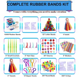 YITOHOP 15000+ Rubber Loom Bands, Mega Rubber Bands Bracelet Kit,Loom Bracelet Making Kit with 3 Layer Container,30 Colors,380 Beads,30 Charms,Clips, Hooks Tools for DIY Art Christmas Holiday Gift