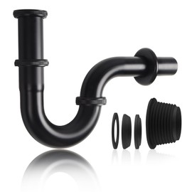 Siphon Sink - Universal Syphon Bathroom Sink 1 1/4 Inch x 32 mm, Stainless Steel Drain Pipe for Bathroom and Kitchen Sink (Black 28 cm)