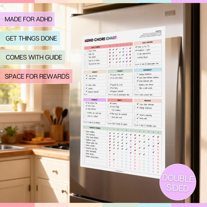 ADHD Chore Chart for Adults & Teens | Double-Sided A3
