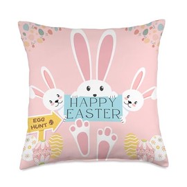 Happy Easter Bunnies Resurrection of Jesus Christ Egg Hunt Throw Pillow