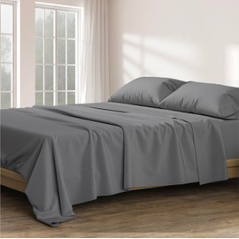 Ashton Sheets 100% Egyptian Cotton Sheets Queen Size - 1200 Thread Count 4 PC Queen Sheet Set Egyptian Cotton, Sateen Luxury Sheets Queen Size, High Thread Count Sheets, 17" Deep Pocket - Dark Grey